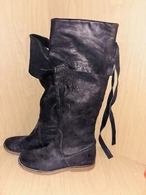 Botas femininas de couro preto Frye Celia acima do joelho OTK tamanho 7 B - Imagem 1 de 4