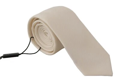 DOLCE & GABBANA Tie Off-White 100% Silk Slim Adjustable Necktie Accessory $300 - Image 1 of 4