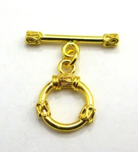 6 SET 16X27MM SOLID COPPER BALI TOGGLE CLASP 18K GOLD PLATED 571 DTH-117 - Picture 1 of 1