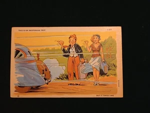 "This Is An Inexpensive Trip But It Takes Time" Curt Teich 1936 Linen Postcard - Picture 1 of 5