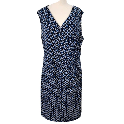 Charter Club Faux Wrap Dress Sleeveless Stretch Womens Plus Size 3X Blue White - Image 1 of 4