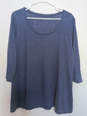 Eileen Fisher Blue Boxy Comfort Top Blouse 100% Organic Linen Size Large Beach - Image 1 of 4