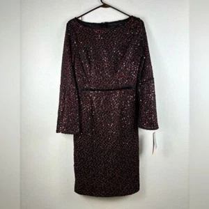 Carmen Marc Valvo Infusion 6 Red Black Sequin Lace Bell Sleeve Dress NWT - Picture 1 of 16