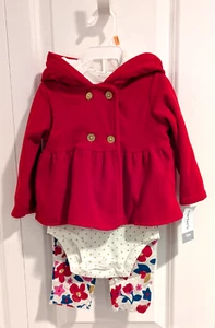 Neu mit Etikett Carter's Größe: 12 Monate 3-teilig rot Kapuzenjacke weiß Einteiler Blumenmuster Hose - Bild 1 von 21