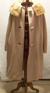 Vintage Brentshire Cream Cashmere Coat Mink Collar Size L - Picture 1 of 6