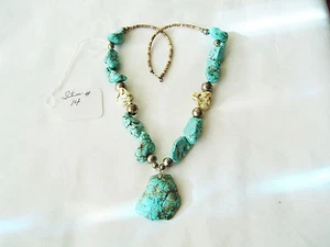 Chunky Turquoise Necklace 19" Sterling Silver Beads and Shell. - Imagen 1 de 2