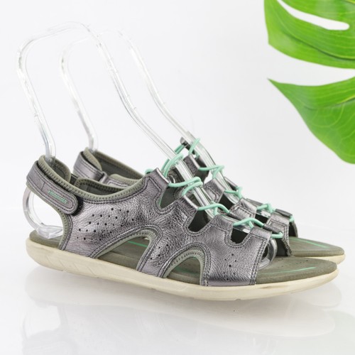 Sandalo bluma da donna Ecco taglia 40 9 bungee pizzo argento slingback piatto in pelle