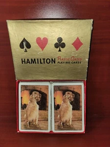 VINTAGE Hamilton  Playing Cards Plastic SPANIEL DOG Coated 2 Decks - Picture 1 of 1