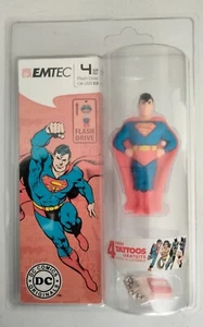 DC COMICS EMTEC Superman figure 4GB USB 2.0 Flash Drive 4 Tattoos - Picture 1 of 8