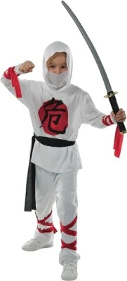4pc White Warrior Ninja Samurai Kung-Fu Karate Halloween Costume Child L 10-12 - Image 1 of 4