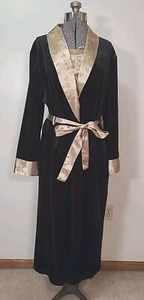 Vtg Y2K Jaclyn Smith Black Gold Velvet Robe Long Satin Nightgown Set Asian L XL - Picture 1 of 18