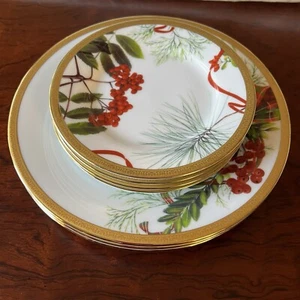Charter Club Fashion Buffet Gold Holly Pine Tartan 3 Salad 4 Bread Butter Plates - Picture 1 of 11