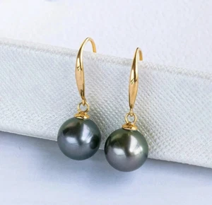 NUEVOS PENDIENTES PERLAS NEGRAS MAR SUR NATURAL ORO 14K de 9-10 mm - Imagen 1 de 3