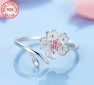 925 Silber Kirschblüte Blume Wickelring elegant verstellbar Fingerring - Bild 1 von 7