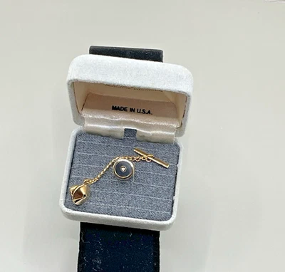 Vintage 90s Colibri 18  K Gold Electroplate Tie Pin With Black & Genuine Diamond - Image 1 of 4