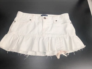 Abercrombie & Fitch Mini Skirt Women Size 0 White Raw Ruffle Denim Vintage Y2K - Picture 1 of 7