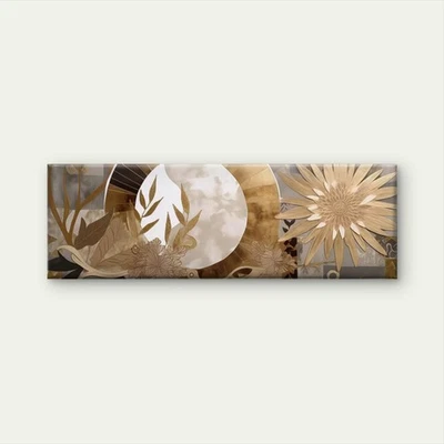 Panoramic Abstract Golden Floral Canvas Print Wall Art Home Decor - Image 1 of 4