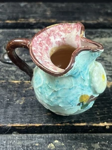 Vintage Pitcher Miniature Creamer – Blues and Brown, Daisy Flower Italy Painted - Picture 1 of 6