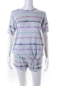 Emerson Road Womens Crew Neck Tee & Short Set - White SD/Rainbow Shibori Size S - Picture 1 of 7