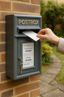 Post Box Wall Mount Letterbox with Street Safe Lock Grey Mailbox For Outside - Image 1 of 4