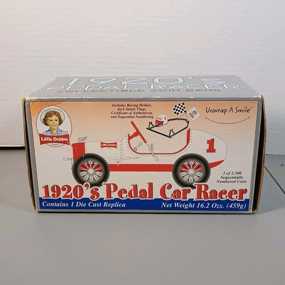 1920's Pedal Racer Coin Bank Red White 1/6 Scale Diecast Little Debbie 1 of 2500 - Image 1 of 4