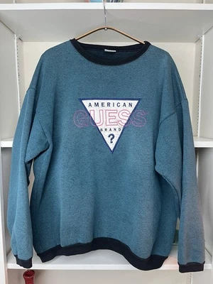 Винтажный 90-х GUESS американский бренд логотип толстовка пуловер Crewneck синий - Изображение 1 из 4