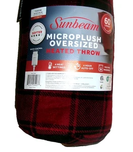 Sunbeam Microplush Oversized Electric Heated Throw 60"x 80" FITS A TWIN BED NEW - Picture 1 of 17
