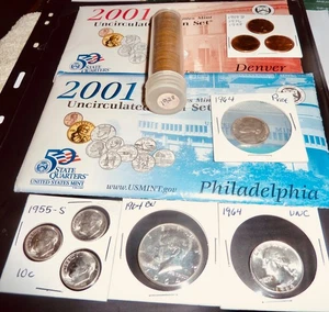 2001 P, 2001 D UC sets,1928 circ Lincoln's, 1964 Kennedy BU, 1964 Quarter 21 - Picture 1 of 2