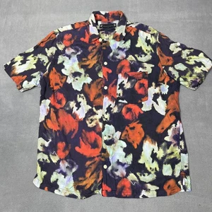 AllSaints Shirt Mens Medium Black Abstract Floral Relaxed Fit Short Sleeve - Picture 1 of 12