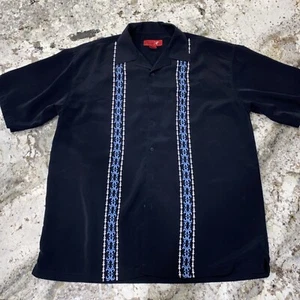 OLD COLLEGE INN OCI SS BUTTON UP SHIRT 100% POLY BLACK W/DESIGN MEN'S 2XL EUC - Picture 1 of 7