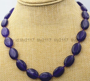 natural 13x18mm purple Amethyst oval gemstone beads necklace handknot 18'' - Picture 1 of 6