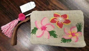NEW Time and Tru Embroidered small clutch bag Pouch with leather handle - Picture 1 of 7