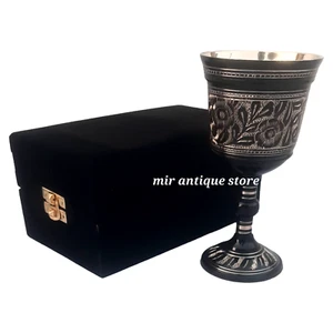 Massiver Messing Weinkelch Premium Weinkelch Glas Mittelalter mit Samt BoxDeko - Bild 1 von 5