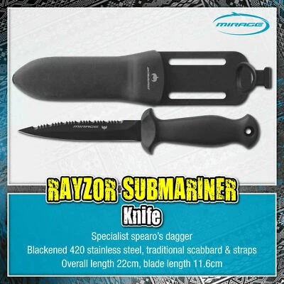 MIRAGE Rayzor Submariner Knife Dagger Spearfishing Scuba Diving Black - image 1 of 2
