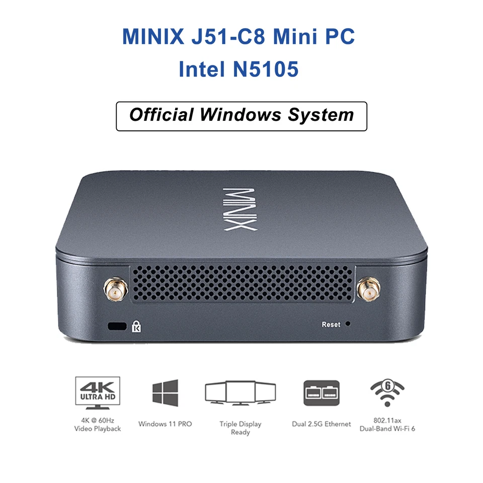 MINIX J51-C8 Intel N5105 Office Gaming Mini PC RAM 8GB Official Genuine Windows - Image 1 of 4