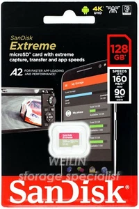 SanDisk Extreme 128 GB micro SDXC 160MB UHS U3 V30 A2 Class 10 128G ULTRA 4K UHD - Picture 1 of 2