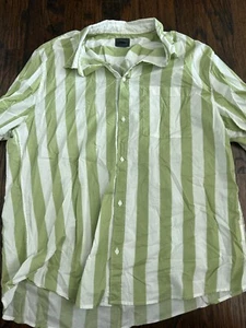 H&M Men's Reg Fit Short Sleeve Button Down Green/White Striped Shirt Size XXL - Picture 1 of 3