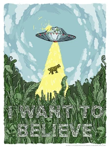 The X-Files Alien Spaceship Cow Abduction Fun Funny Sci-Fi Silk Screen Artwork - Picture 1 of 1