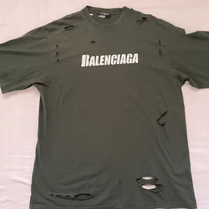 BALENCIAGA Unifit T-Shirt Destroyed Unisex MEDIUM Green City Wear Authentic - Picture 1 of 10