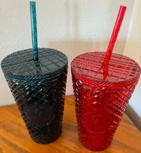 Starbucks 2021 Holiday Christmas Jeweled Cold Tumbler RED & GREEN 16oz PAIR!!! - Picture 1 of 5