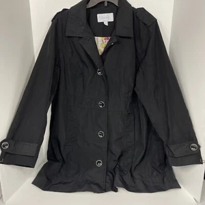 Relativity Womens XL Black Polyester Button Up Midi Trench Coat Pre Owned - Picture 1 of 11