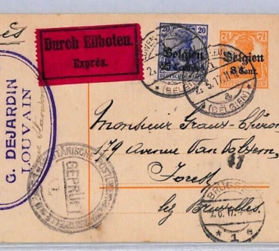 BELGIUM WW1 GERMANY OCCUPATION Stationery Card EXPRESS Leuven Brussel 1917 YX286 - Image 1 of 4