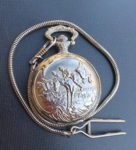 Geneva Quartz Pocket Watch Silver Toned Fox Hunt Working Fresh Battery - Picture 1 of 5