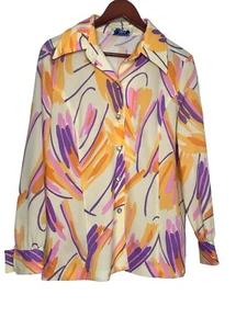 Vintage 70s Women's Shirt Mark VII Ltd Button Front Large Retro Abstract Artsy - Picture 1 of 24