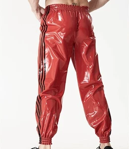 Latex Rubber pants Catsuit Zentai Cosplay Fashion Sports trousers black stripes - Picture 1 of 3