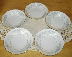 Mikasa BRETON 219 5 3/4" Fruit Bowls Blue Flowers w/ Silver Rims ~ Set of 5 ~ - Picture 1 of 12