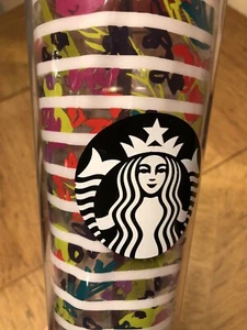 STARBUCKS RARE 24oz VENTI COLD CUP TUMBLER STRIPED FLOWER FLORAL PRINT  - Picture 1 of 6