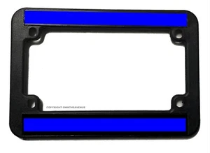 Support Police Reflective Blue Line Top & Bottom Motorcycle License Plate Frame - Picture 1 of 2