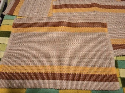 Vintage 70s Woven Tablemats 4 PC retro Boho Cottagecore Tan Yellow Rust Mcm  - Image 1 of 4