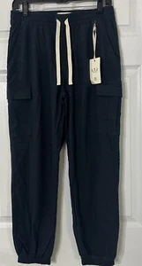 Letter To Juliet LTJ Womens Linen Cargo Jogger Medium Navy Stretch Drawstring - Picture 1 of 6